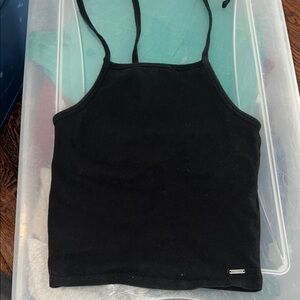 Hollister Black Fitted Crop halter ties Top